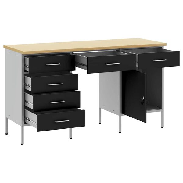 vidaXL Werkbank mit Schubladen 3 pcs Schwarz 150 x 55 x 85 cm