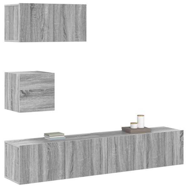 vidaXL 4-tlg. TV-Schrank-Set Grau Sonoma Holzwerkstoff