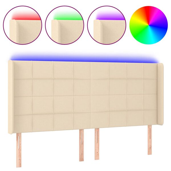 vidaXL LED Kopfteil Creme 183x16x118/128 cm Stoff