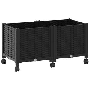 vidaXL Gartenpflanzer mit R&auml;dern Schwarz 80 x 40 x 44 cm PP