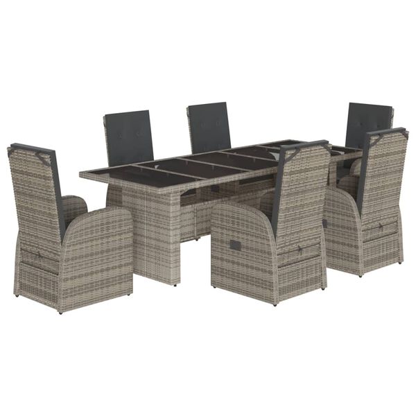vidaXL 7-tlg. Garten-Essgruppe mit Kissen Grau Poly Rattan
