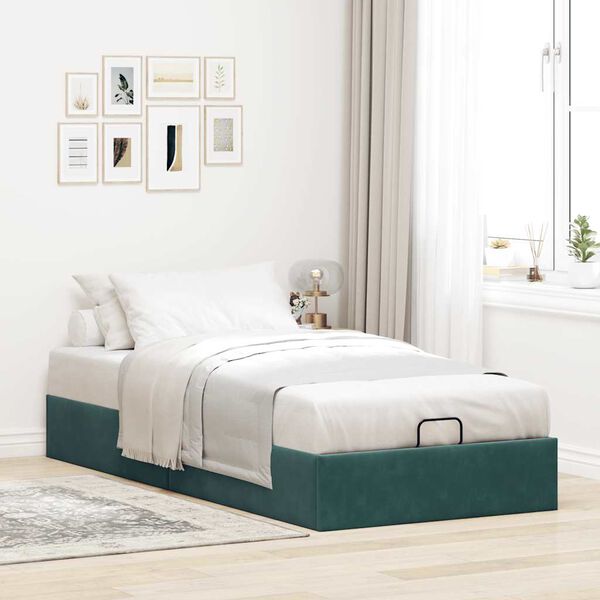 vidaXL Ottoman-Bett ohne Matratze Dunkelgr&uuml;n 90x190 cm Samt