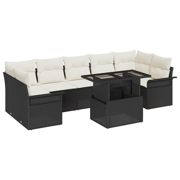 vidaXL Garten-Sofa-Set mit Kissen 8 pcs Schwarz Poly Rattan