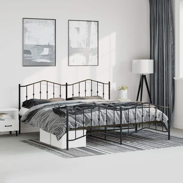 vidaXL Bettgestell mit Kopf- und Fu&szlig;teil Metall Schwarz 183x213 cm
