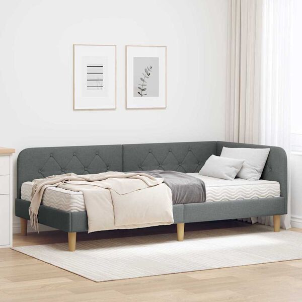 vidaXL Eckbettgestell mit Matratze Dunkelgrau 90 x 200 cm Stoff