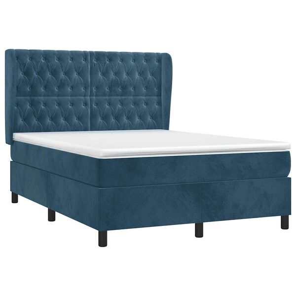 vidaXL Boxspringbett mit Matratze Dunkelblau 140x190 cm Samt