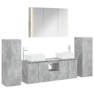 vidaXL Badezimmerm&ouml;bel-Set 6 stk. Betongrau Ingenieurholz und Glas