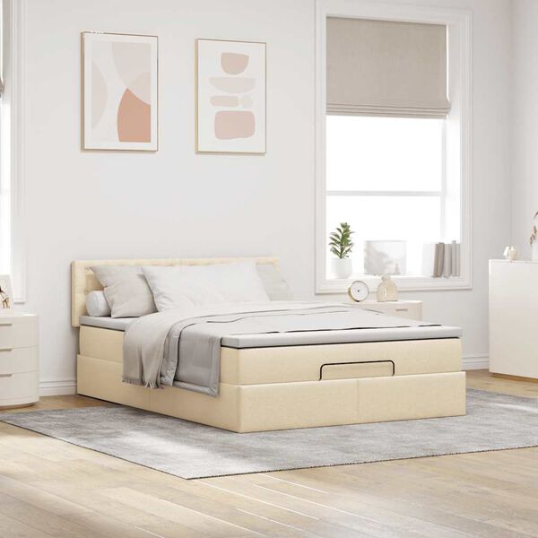 vidaXL Ottomane Bett mit Matratze & LEDs Creme 140x200 cm Stoff