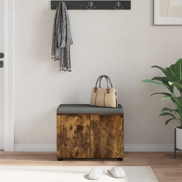 vidaXL Flurbank mit Kissen mit T&uuml;r Ger&auml;ucherte Eiche 60 x 38 x 46 cm