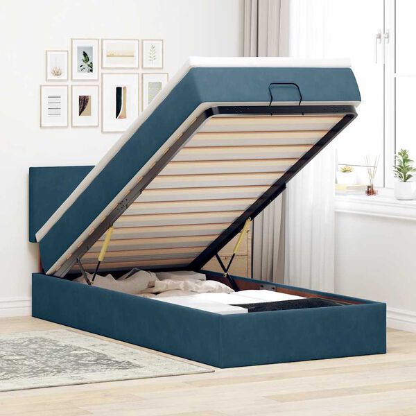 vidaXL Ottoman-Bett mit Matratze Dunkelblau 90x200 cm Samt