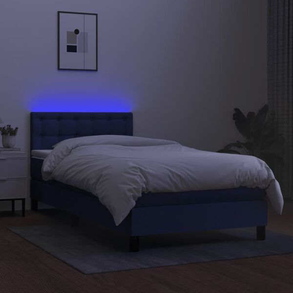 vidaXL Boxspringbett mit Matratze & LED Blau 90x200 cm Stoff