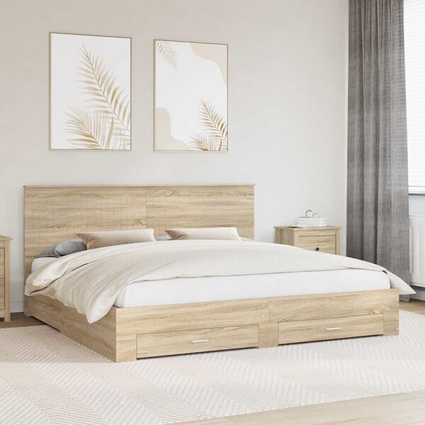vidaXL Bettrahmen mit Kopfteil Sonoma-Eiche 200 x 200 cm Holzwerkstoff