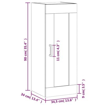 vidaXL Wandschrank Räuchereiche 34,5x34x90 cm Holzwerkstoff