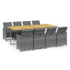 vidaXL 9-tlg. Garten-Essgruppe mit Auflagen Poly Rattan Grau