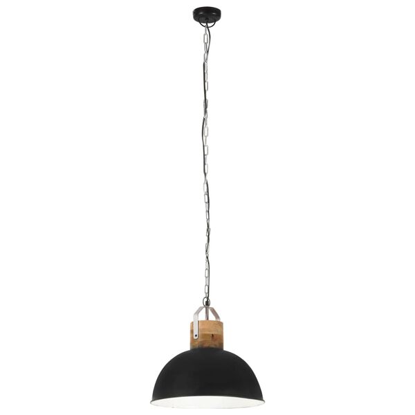 vidaXL H&auml;ngelampe Industriestil Schwarz Rund 42cm E27 Mango Massivholz