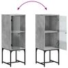 vidaXL Beistellschrank mit Glast&uuml;r Betongrau 35x37x100 cm