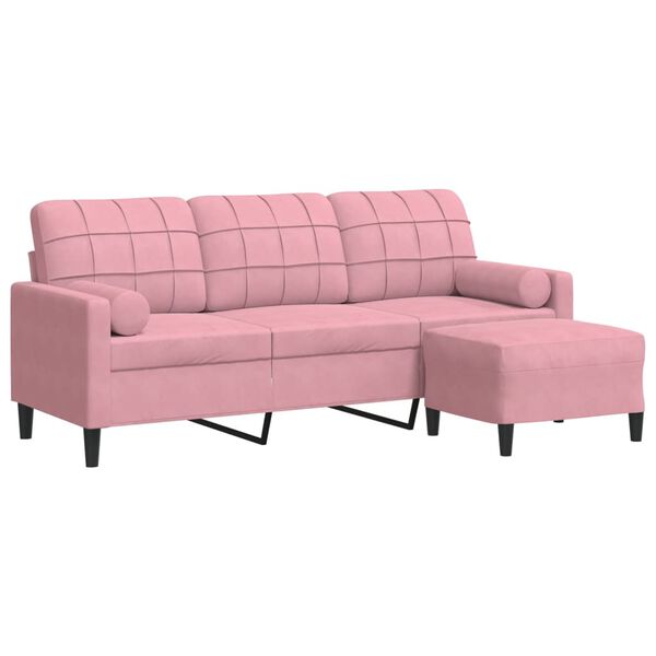 vidaXL 3-Sitzer-Sofa mit Hocker Rosa 180 cm Samt