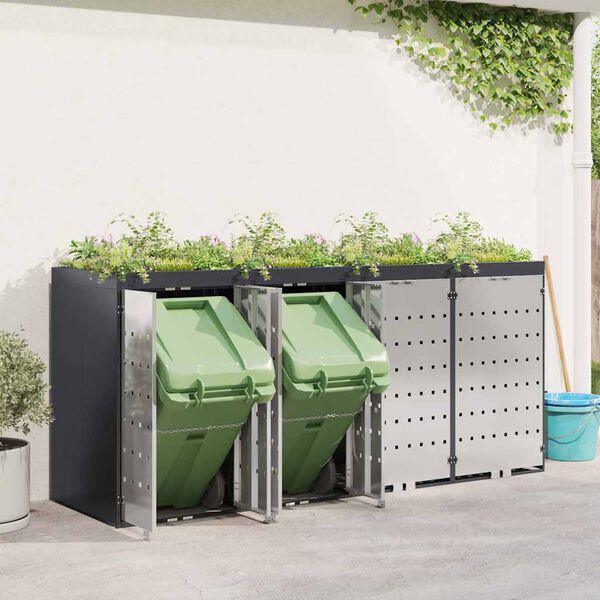 vidaXL Wagenm&uuml;llbeh&auml;lter f&uuml;r 4 Beh&auml;lter 272 x 77,5 x 121,5 cm Stahl