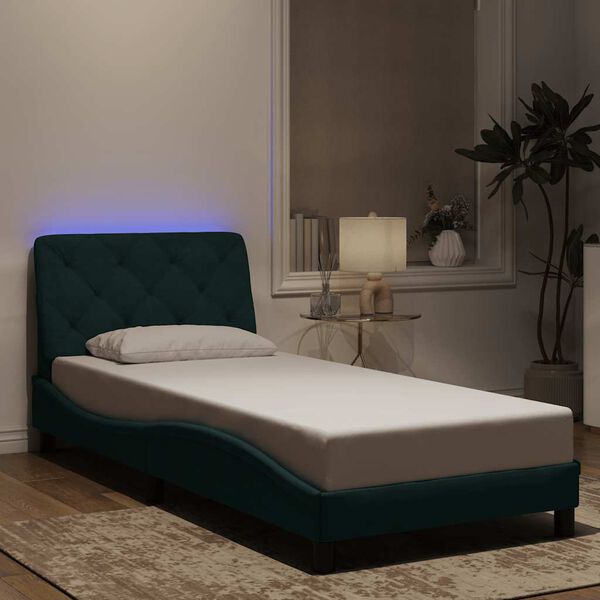 vidaXL Bettgestell mit LED ohne Matratze Dunkelgr&uuml;n 90x200 cm Samt