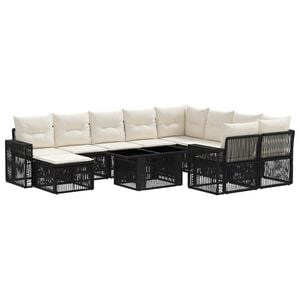 vidaXL Gartensofa-set 11 stk. Schwarz und Cremewei&szlig; Poly-Rattan