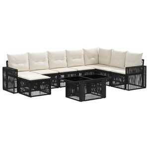 vidaXL Gartensofa-set 9 stk. Schwarz und Cremewei&szlig; Poly-Rattan