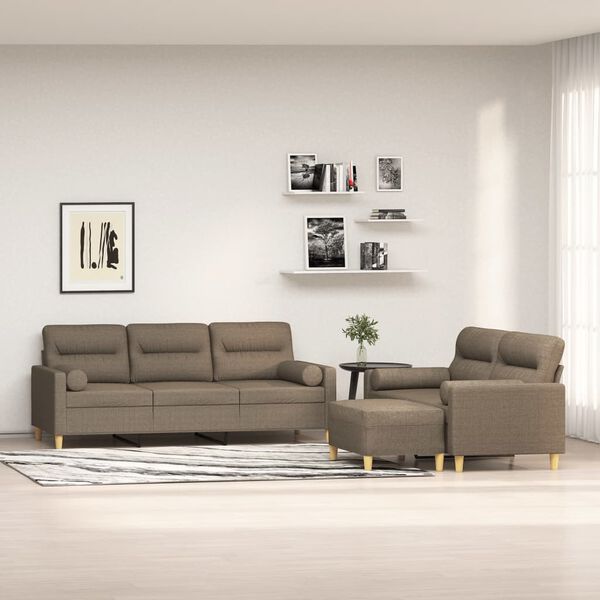 vidaXL 3-tlg. Sofagarnitur mit Kissen Taupe Stoff
