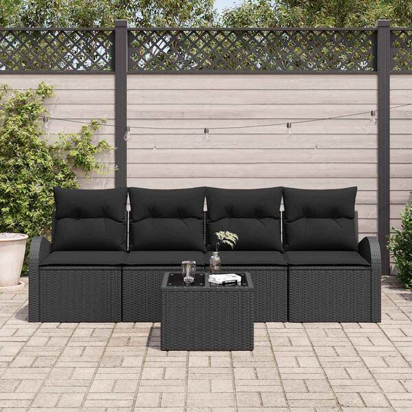 vidaXL Garten-Sofa-Set 5 pcs Schwarz Poly-Rattan und Stahl und Glas