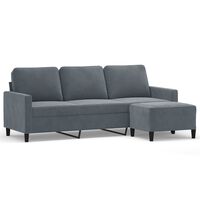 vidaXL 3-Sitzer-Sofa mit Hocker Dunkelgrau 180 cm Samt