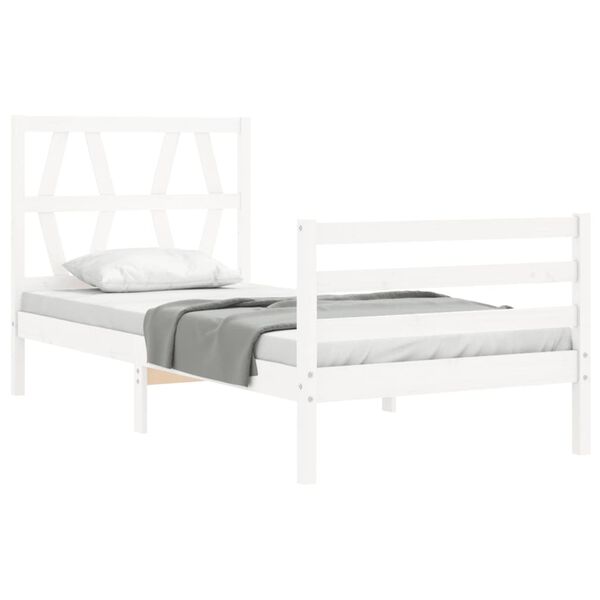 vidaXL Massivholzbett mit Kopfteil Wei&szlig; 90x200 cm