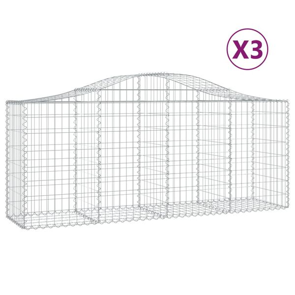 vidaXL Gabionen mit Hochbogen 3 Stk. 200x50x80/100 cm Verzinktes Eisen