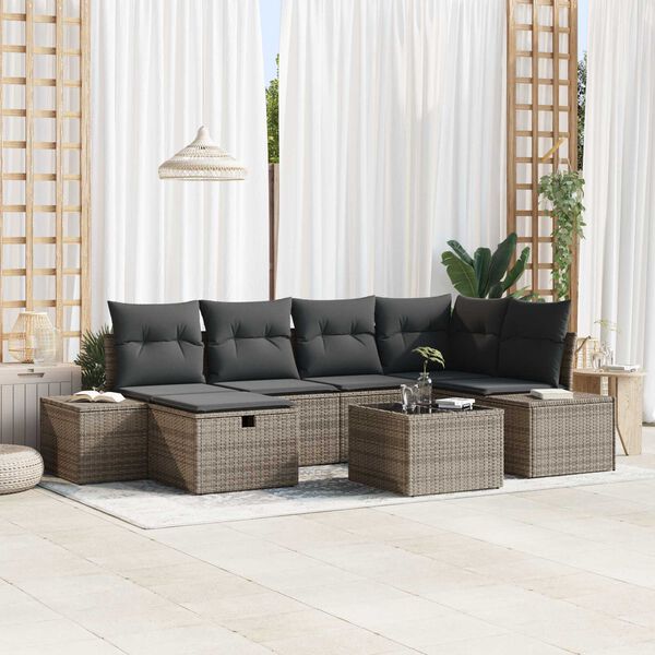 vidaXL Gartensofa-set mit Kissen 7 pcs Grau Poly-Rattan