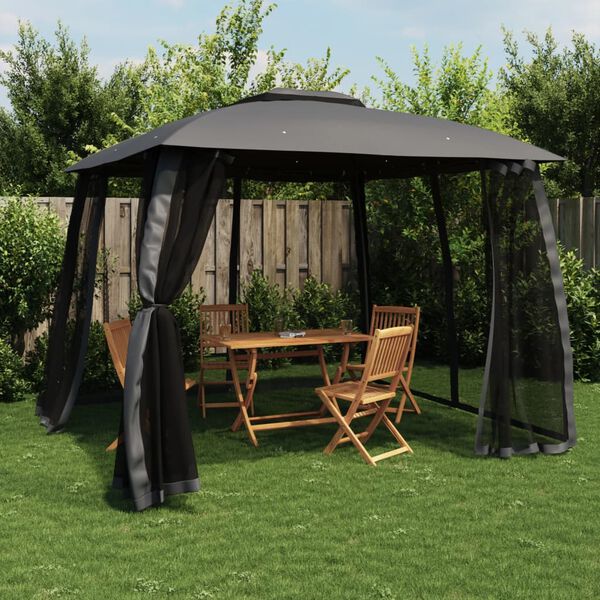 vidaXL Pavillon mit Doppeldach & Netzw&auml;nden Anthrazit 2,93x2,93m Stahl