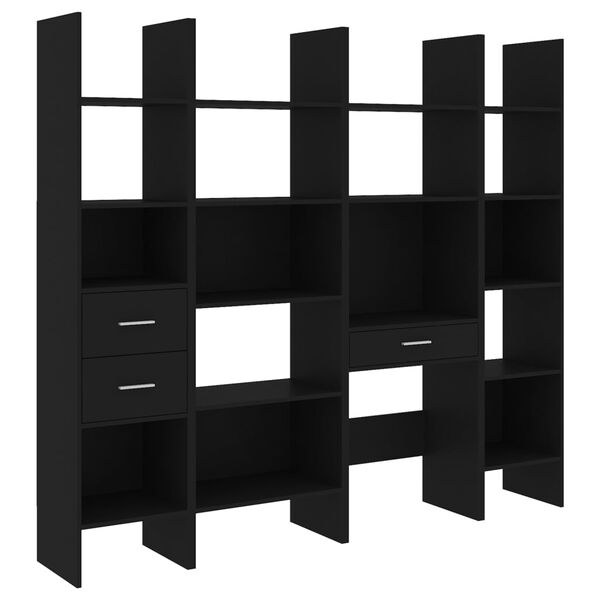 vidaXL 4-tlg. B&uuml;cherregal-Set Schwarz Holzwerkstoff