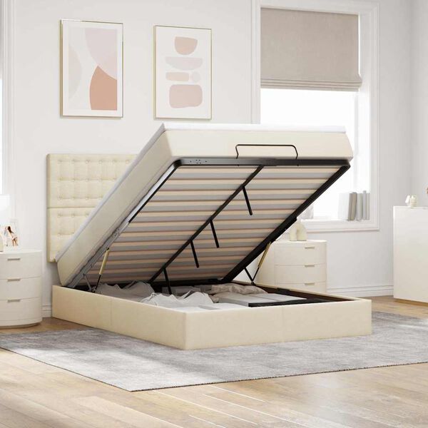 vidaXL Ottoman-Bett mit Matratze & LEDs Creme 140x200 cm Stoff