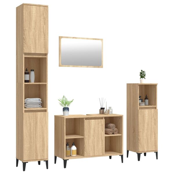 vidaXL 4-tlg. Badm&ouml;bel-Set Sonoma-Eiche Holzwerkstoff