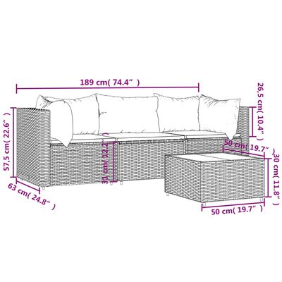 vidaXL 4-tlg. Garten-Lounge-Set mit Kissen Grau Poly Rattan