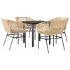 vidaXL 5-tlg. Garten-Essgruppe mit Kissen Braun Poly Rattan Glas