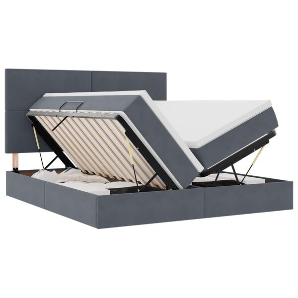 vidaXL Bett mit LED-Lichtleisten Dunkelgrau 200 x 200 cm Samt