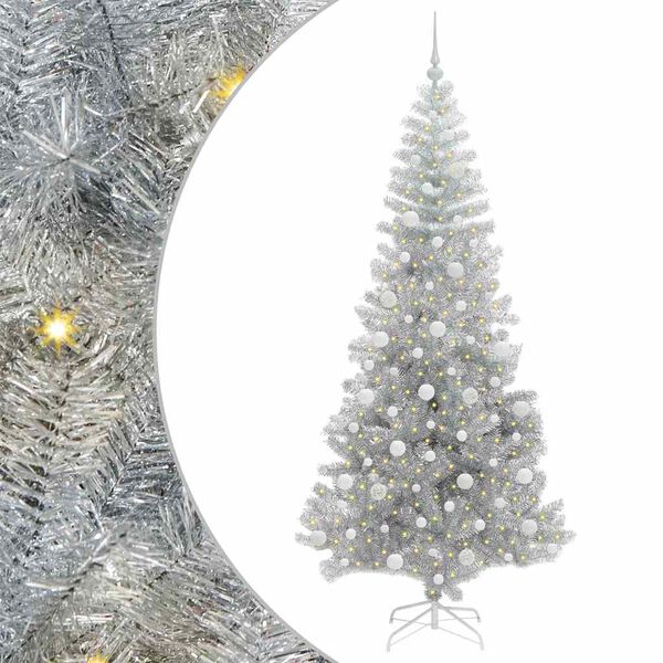 vidaXL Weihnachtsbaum mit 300 LEDs mit St&auml;nder Silber 210 cm PET