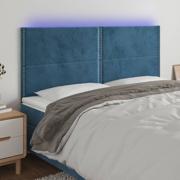 vidaXL LED Kopfteil Dunkelblau 200x5x118/128 cm Samt