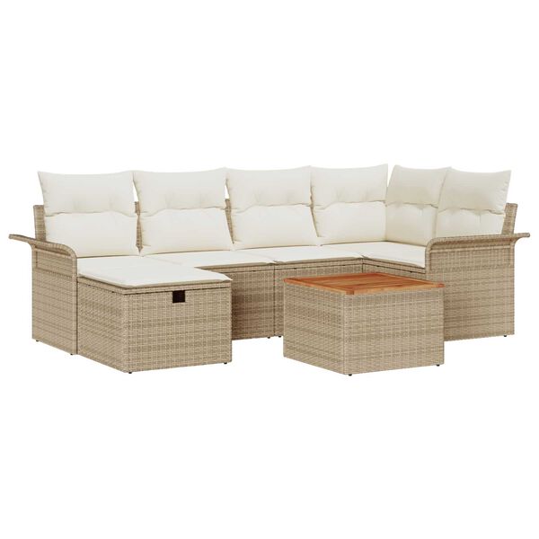 vidaXL Garten-Sofa-Set mit Kissen mit Speicher 7 pcs Beige Poly Rattan