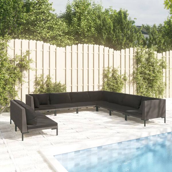 vidaXL 9-tlg. Garten-Lounge-Set mit Kissen Poly Rattan Dunkelgrau