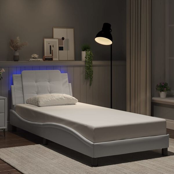 vidaXL Bettgestell mit LED ohne Matratze "Zadar" Wei&szlig; 100x203 cm
