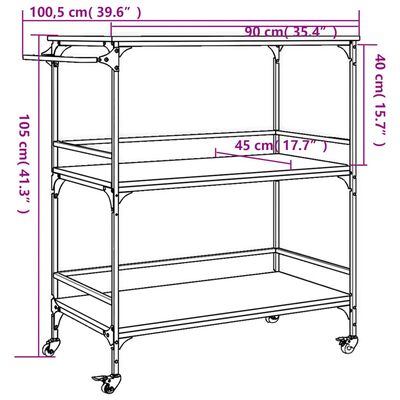 vidaXL Küchenwagen Sonoma-Eiche 100,5x50x105 cm Holzwerkstoff