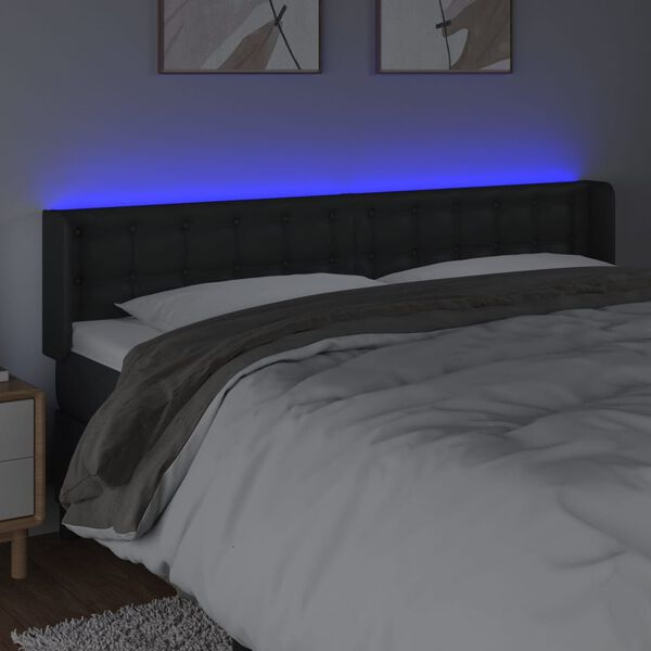 vidaXL LED Kopfteil Schwarz 203x16x78/88 cm Kunstleder