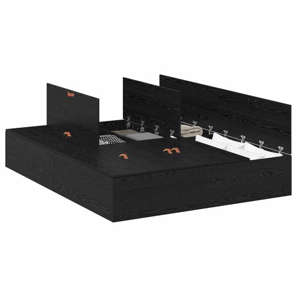 vidaXL Aufbewahrungsbettgestell Schwarz Eichen-Optik 140 x 190 cm