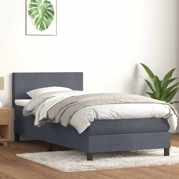 vidaXL Boxspringbett mit Matratze & LED Dunkelgrau 90x220 cm Samt