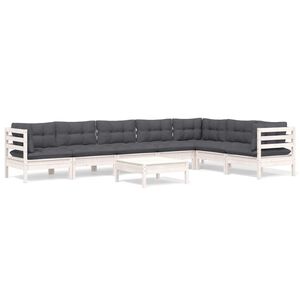 vidaXL 8-tlg. Garten-Lounge-Set mit Kissen Wei&szlig; Kiefer Massivholz