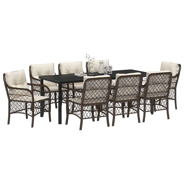 vidaXL Garten Essgruppe mit Kissen 9 pcs Braun Poly-Rattan