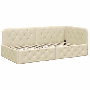vidaXL Eckbettgestell mit Kopfteil Creme 90 x 200 cm Stoff